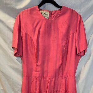 Vintage 40's-50's Paul Sachs Original Dress Pink Size 18 Matching Belt